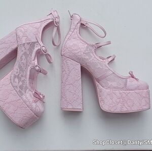 Sugar Thrillz Blush Lace Platform Heels